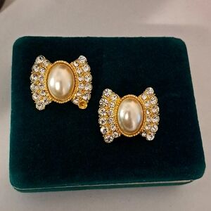 Vintage Gold and Rhinestone Pearl Pave Earrings